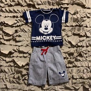 3T boy blue sear sucker and blue Mickey shirt
